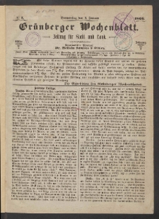Grünberger Wochenblatt: Zeitung für Stadt und Land, No. 1. (4. Januar 1866)