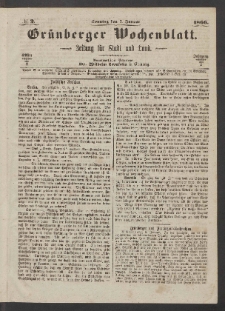 Grünberger Wochenblatt: Zeitung für Stadt und Land, No. 2. (7. Januar 1866)