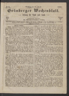 Grünberger Wochenblatt: Zeitung für Stadt und Land, No. 4. (14. Januar 1866)