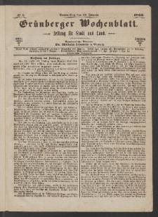 Grünberger Wochenblatt: Zeitung für Stadt und Land, No. 5. (18. Januar 1866)