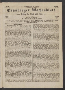 Grünberger Wochenblatt: Zeitung für Stadt und Land, No. 6. (21. Januar 1866)