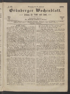 Grünberger Wochenblatt: Zeitung für Stadt und Land, No. 12. (11. Februar 1866)