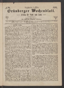 Grünberger Wochenblatt: Zeitung für Stadt und Land, No. 20. (11. März 1866)
