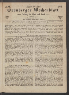 Grünberger Wochenblatt: Zeitung für Stadt und Land, No. 26. (1. April 1866)