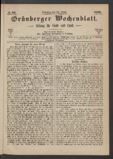Grünberger Wochenblatt: Zeitung für Stadt und Land, No. 30. (15. April 1866)