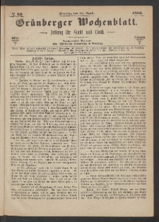 Grünberger Wochenblatt: Zeitung für Stadt und Land, No. 32. (22. April 1866)