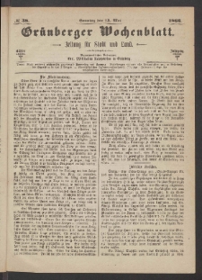 Grünberger Wochenblatt: Zeitung für Stadt und Land, No. 38. (13. Mai 1866)
