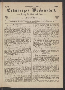 Grünberger Wochenblatt: Zeitung für Stadt und Land, No. 38. (13. Mai 1866)