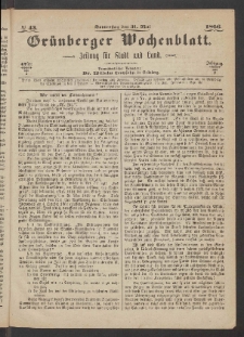 Grünberger Wochenblatt: Zeitung für Stadt und Land, No. 43. (31. Mai 1866)
