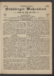 Grünberger Wochenblatt: Zeitung für Stadt und Land, No. 45. (7. Juni 1866)
