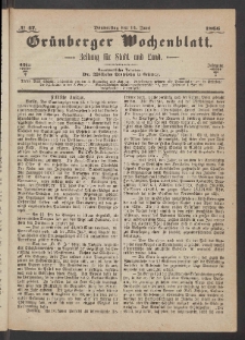 Grünberger Wochenblatt: Zeitung für Stadt und Land, No. 47. (14. Juni 1866)