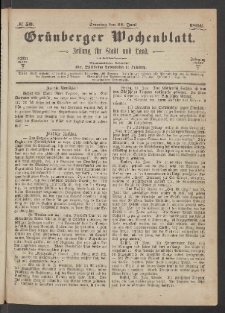 Grünberger Wochenblatt: Zeitung für Stadt und Land, No. 50. (24. Juni 1866)