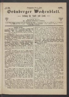 Grünberger Wochenblatt: Zeitung für Stadt und Land, No. 53. (5. Juli 1866)