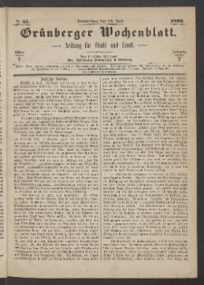Grünberger Wochenblatt: Zeitung für Stadt und Land, No. 55. (12. Juli 1866)