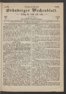 Grünberger Wochenblatt: Zeitung für Stadt und Land, No. 60. (29. Juli 1866)