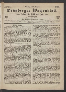 Grünberger Wochenblatt: Zeitung für Stadt und Land, No. 62. (5. August 1866)