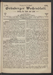 Grünberger Wochenblatt: Zeitung für Stadt und Land, No. 64. (12. August 1866)