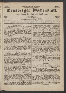 Grünberger Wochenblatt: Zeitung für Stadt und Land, No. 75. (20. September 1866)