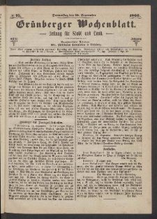 Grünberger Wochenblatt: Zeitung für Stadt und Land, No. 75. (20. September 1866)