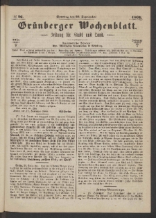 Grünberger Wochenblatt: Zeitung für Stadt und Land, No. 76. (23. September 1866)