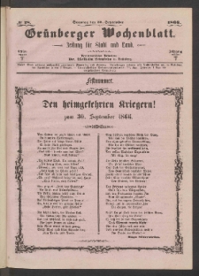 Grünberger Wochenblatt: Zeitung für Stadt und Land, No. 78. (30. September 1866)