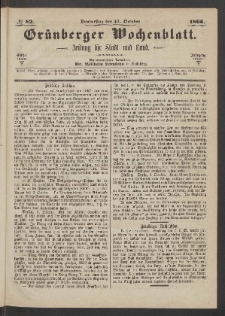 Grünberger Wochenblatt: Zeitung für Stadt und Land, No. 82. (11. October 1866)