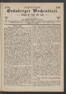 Grünberger Wochenblatt: Zeitung für Stadt und Land, No. 85. (21. October 1866)