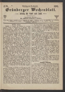 Grünberger Wochenblatt: Zeitung für Stadt und Land, No. 87. (28. October 1866)