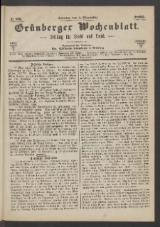 Grünberger Wochenblatt: Zeitung für Stadt und Land, No. 89. (4. November 1866)