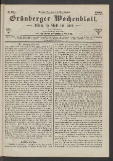 Grünberger Wochenblatt: Zeitung für Stadt und Land, No. 94. (22. November 1866)