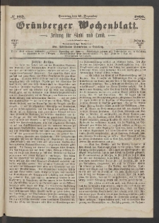 Grünberger Wochenblatt: Zeitung für Stadt und Land, No. 103. (23. Dezember 1866)