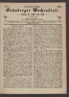 Gr&uuml;nberger Wochenblatt: Zeitung f&uuml;r Stadt und Land, No. 8. (27. Januar 1867)