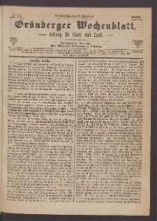 Grünberger Wochenblatt: Zeitung für Stadt und Land, No. 11. (7. Februar 1867)