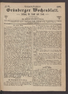 Gr&uuml;nberger Wochenblatt: Zeitung f&uuml;r Stadt und Land, No. 12. (10. Februar 1867)