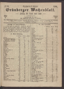 Grünberger Wochenblatt: Zeitung für Stadt und Land, No. 14. (17. Februar 1867)