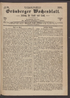Gr&uuml;nberger Wochenblatt: Zeitung f&uuml;r Stadt und Land, No. 16. (24. Februar 1867)