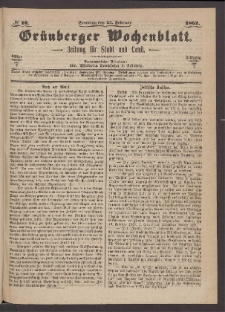 Grünberger Wochenblatt: Zeitung für Stadt und Land, No. 16. (24. Februar 1867)