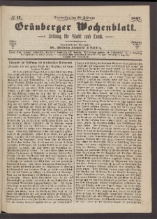 Gr&uuml;nberger Wochenblatt: Zeitung f&uuml;r Stadt und Land, No. 17. (28. Februar 1867)