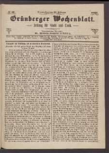 Grünberger Wochenblatt: Zeitung für Stadt und Land, No. 17. (28. Februar 1867)