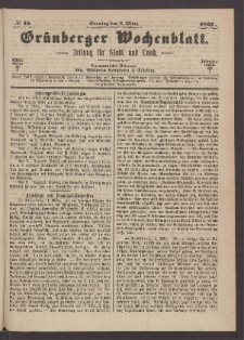 Grünberger Wochenblatt: Zeitung für Stadt und Land, No. 18. (3. März 1867)