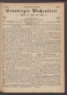 Grünberger Wochenblatt: Zeitung für Stadt und Land, No. 23. (21. März 1867)