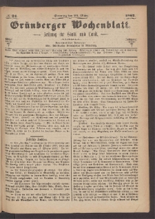 Gr&uuml;nberger Wochenblatt: Zeitung f&uuml;r Stadt und Land, No. 24. (24. M&auml;rz 1867)