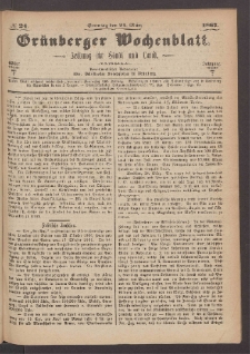 Grünberger Wochenblatt: Zeitung für Stadt und Land, No. 24. (24. März 1867)