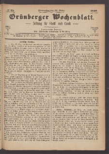 Grünberger Wochenblatt: Zeitung für Stadt und Land, No. 25. (28. März 1867)