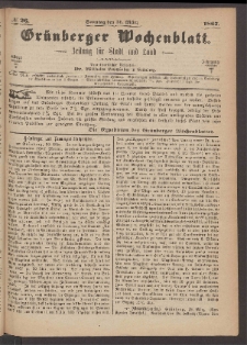 Grünberger Wochenblatt: Zeitung für Stadt und Land, No. 26. (31. März 1867)