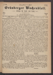 Grünberger Wochenblatt: Zeitung für Stadt und Land, No. 27. (4. April 1867)