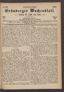 Grünberger Wochenblatt: Zeitung für Stadt und Land, No. 28. (7. April 1867)