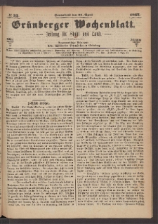Grünberger Wochenblatt: Zeitung für Stadt und Land, No. 32. (20. April 1867)