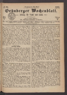 Grünberger Wochenblatt: Zeitung für Stadt und Land, No. 34. (28. April 1867)