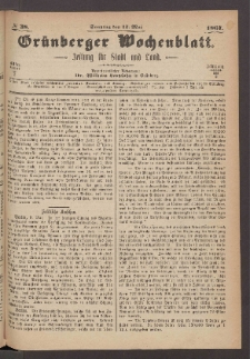 Grünberger Wochenblatt: Zeitung für Stadt und Land, No. 38. (12. Mai 1867)